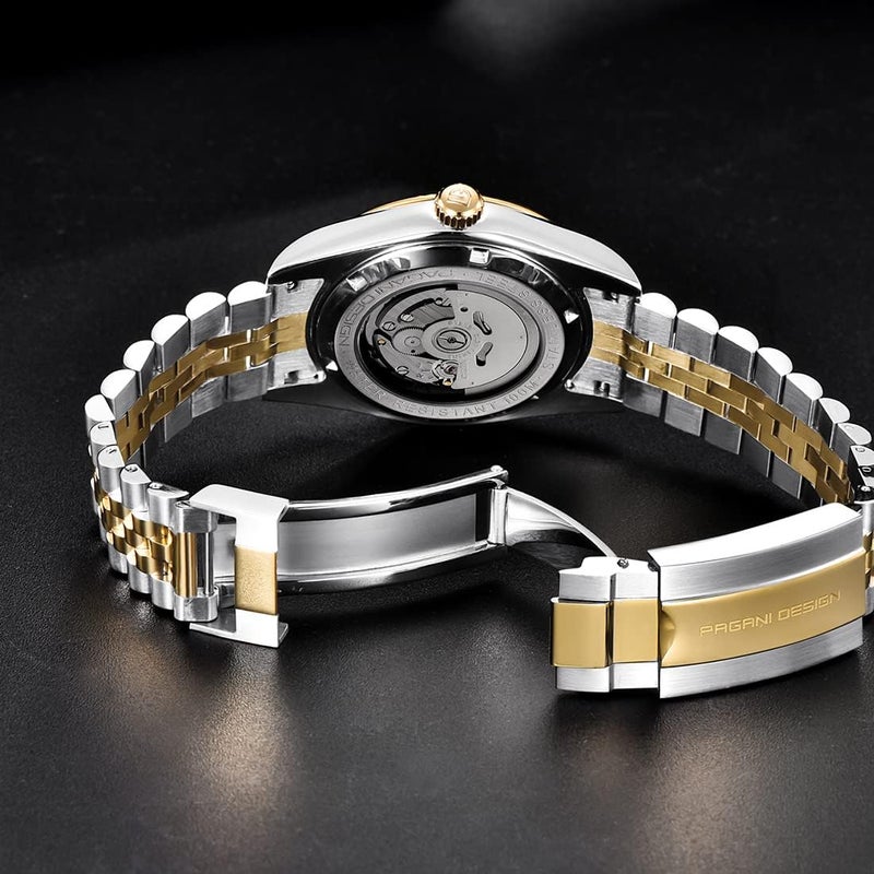 PAGANI DESIGN ساعة باجاني ديزاين 2022 للرجال الأوتوماتيكية الفاخرة - مقاومة للماء من الفولاذ المقاوم للصدأ مع قرص ذهبي - Image 5